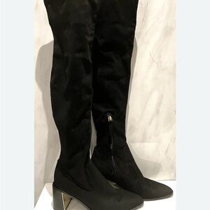 Zara Black Over-the-Knee Boots with Silver Heel Accent